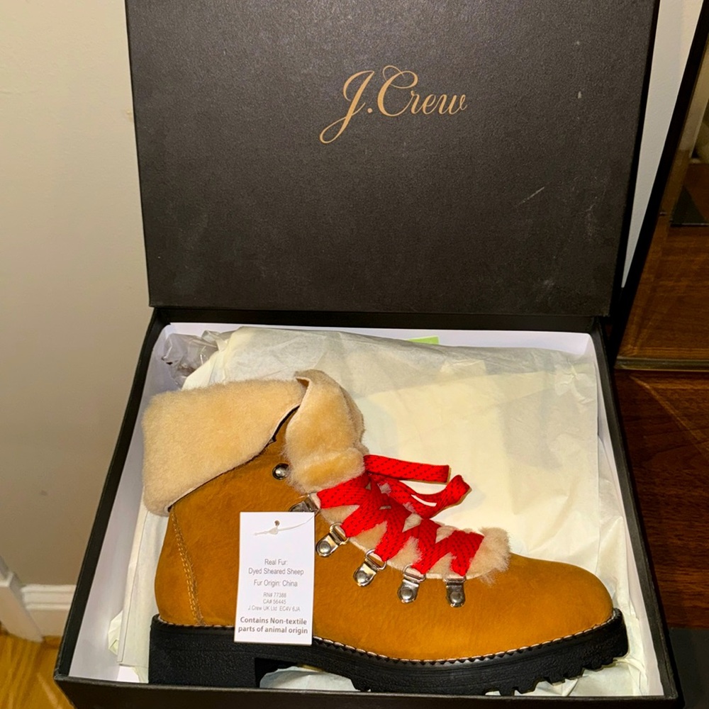 Brand NEW J crew leather and Sherpa lined boots